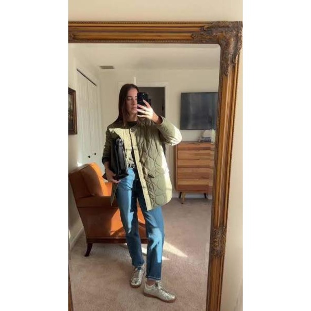 Abercrombie & Fitch Quilted Liner Jacket XL Sage Green Oversized - Picture 2 of 9